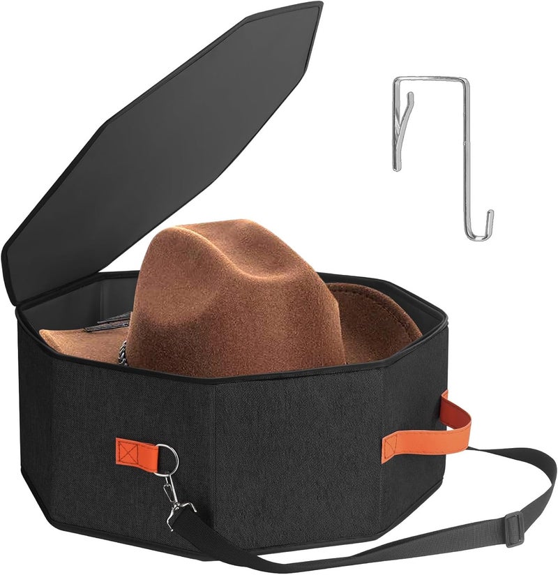 kushon Hat Storage Box for Women & Men, Hardboard Support Hat Boxes with 1 Door Hook Hat Organizer, Cowboy Hat Box for Travel, Hat Bag Hat Case (Black) - Image 1